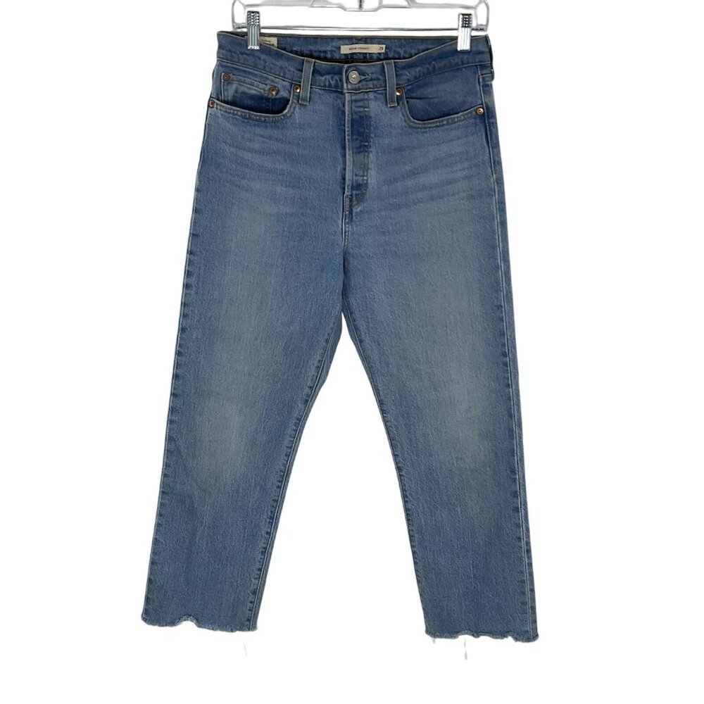 Levis Jeans Women 29 Wedgie Straight Blue Raw Hem Premium Denim